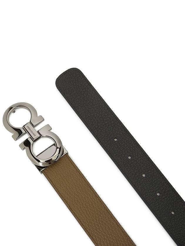 Gancini Reversible Adjustable Leather Belt Cane Sugar Brown Black - SALVATORE FERRAGAMO - BALAAN 5