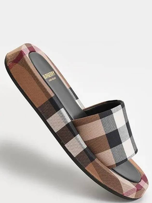 Check Stripe Slippers Brown - BURBERRY - BALAAN.