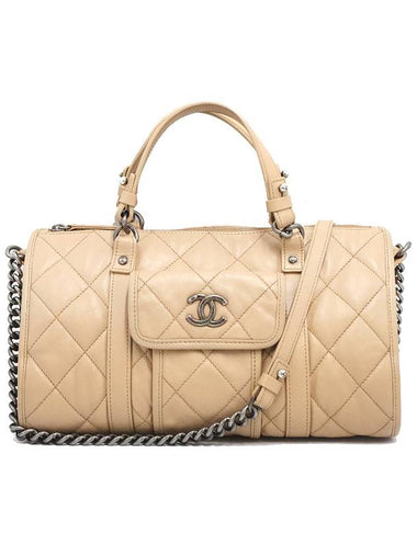 Chanel A92819 Beige Lambskin Quilted CC Logo Bowling Chain Shoulder Bag 21st - CHANEL - BALAAN 1