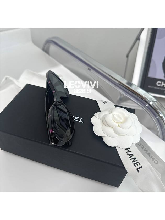 Top Lettering Logo Oval Sunglasses Black Pink A71341 - CHANEL - BALAAN 2