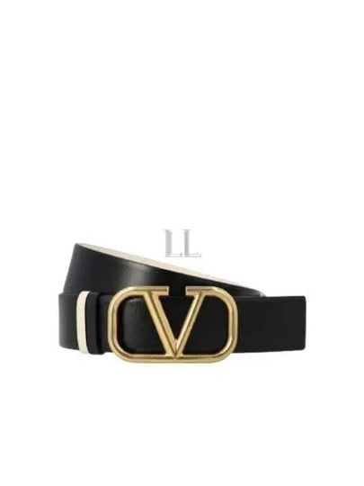 V Logo Signature Reversible Leather Belt Black - VALENTINO - BALAAN 2