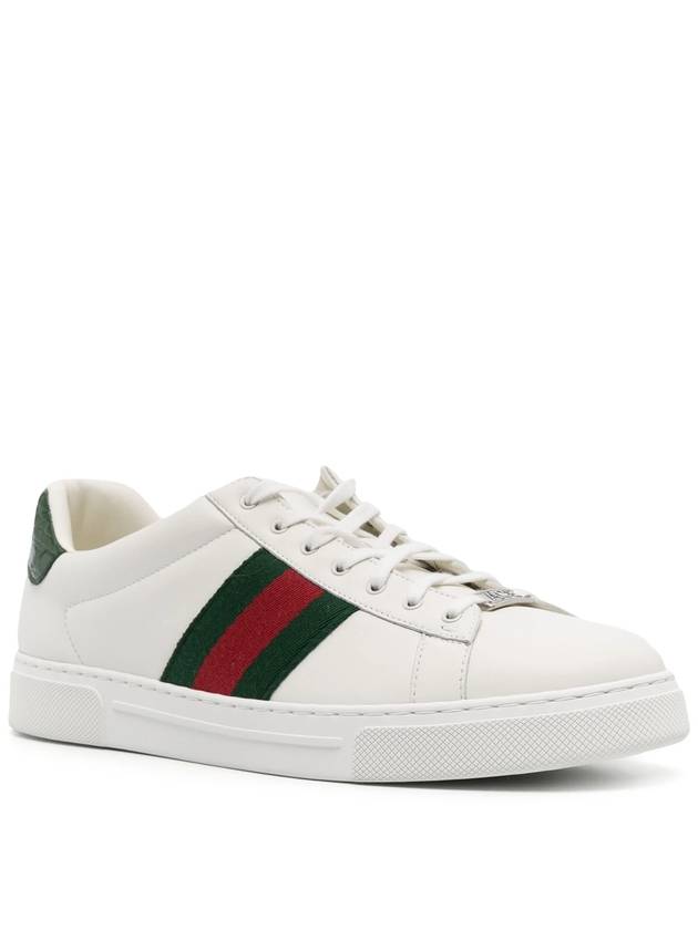 Ace Web Leather Low Top Sneakers White - GUCCI - BALAAN 3