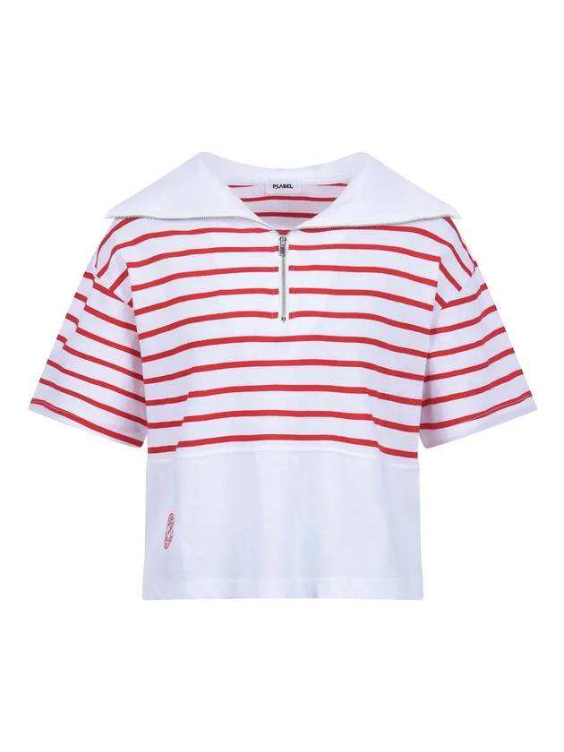 Big collar striped t-shirt MW3ME103RED - P_LABEL - BALAAN 2