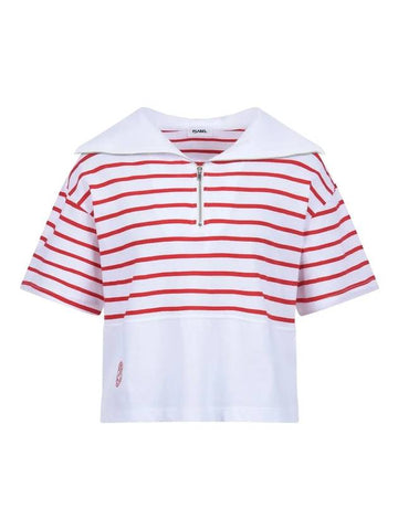 Big collar striped t-shirt MW3ME103RED - P_LABEL - BALAAN 1