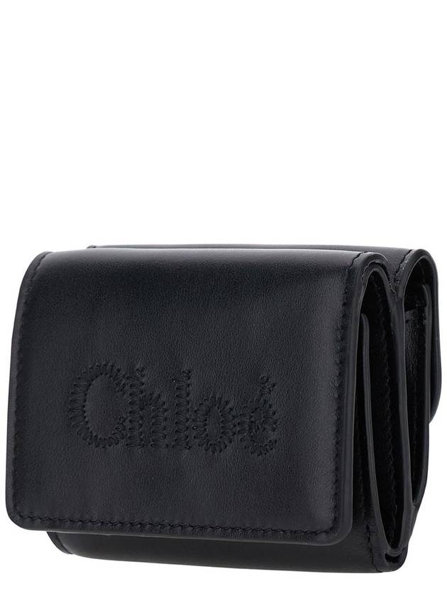 Embroidered Logo Leather Half Wallet Black - CHLOE - BALAAN 3