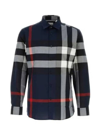 Check Motif Cotton Long Sleeve Shirt Navy - BURBERRY - BALAAN 2