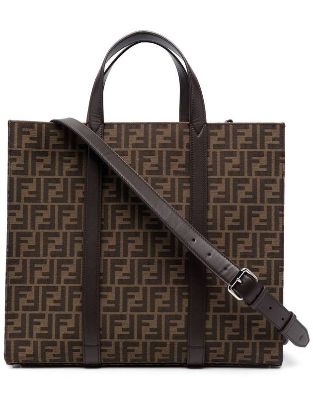 FF Jacquard Fabric Shopper Tote Bag Brown - FENDI - BALAAN 2