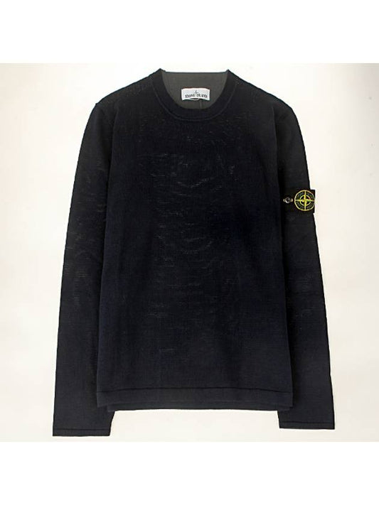 Men's Logo Wappen Crew Neck Knit Sweatshirt Navy - STONE ISLAND - BALAAN 2