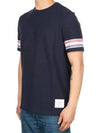 Textured Cotton Stripe Short Sleeve T-Shirt Navy - THOM BROWNE - BALAAN 4