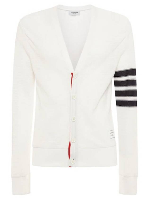 4 Bar Open Raschel Stitch V Neck Cardigan White - THOM BROWNE - BALAAN 2