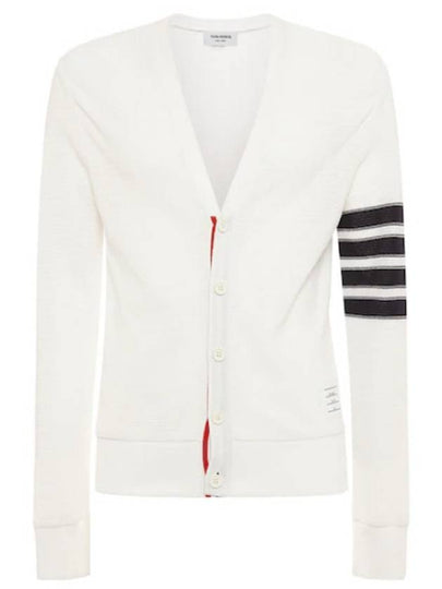 4 Bar Open Raschel Stitch V Neck Cardigan White - THOM BROWNE - BALAAN 2