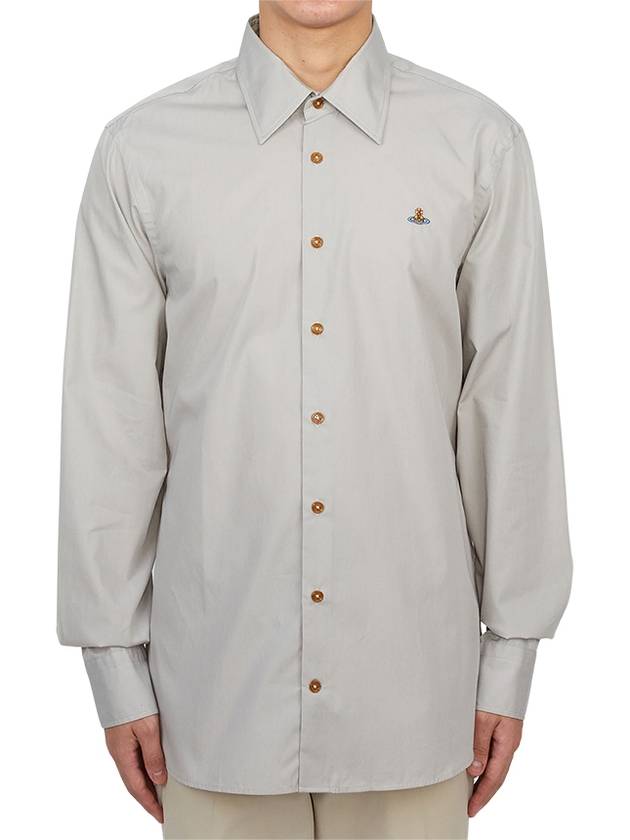 Men's Embroidered ORB Long Sleeve Shirt Grey - VIVIENNE WESTWOOD - BALAAN 2