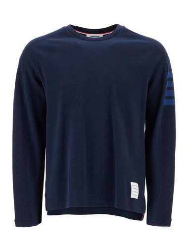 4 Bar Crewneck Cotton Long Sleeve T-Shirt Navy - THOM BROWNE - BALAAN 1