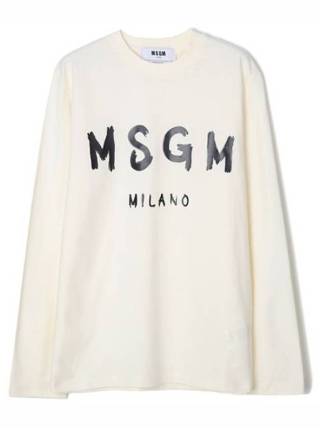 Milano Brushed Logo Cotton Long Sleeve T-Shirt Cream - MSGM - BALAAN 2