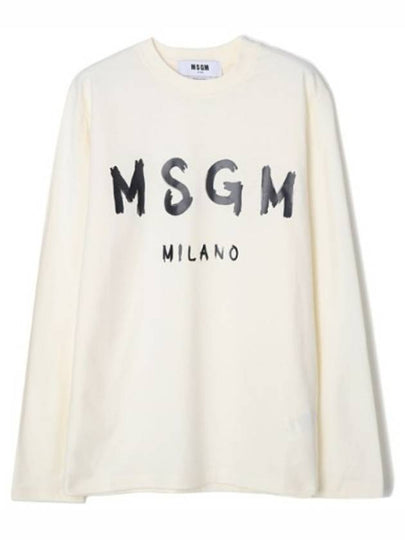 Milano Brushed Logo Cotton Long Sleeve T-Shirt Cream - MSGM - BALAAN 2