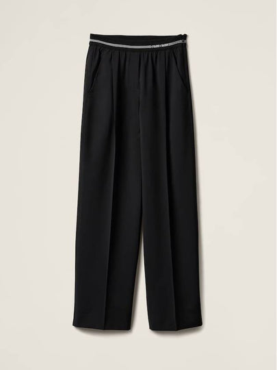 Logo Waistband Virgin Wool Straight Pants Black - MIU MIU - BALAAN 2