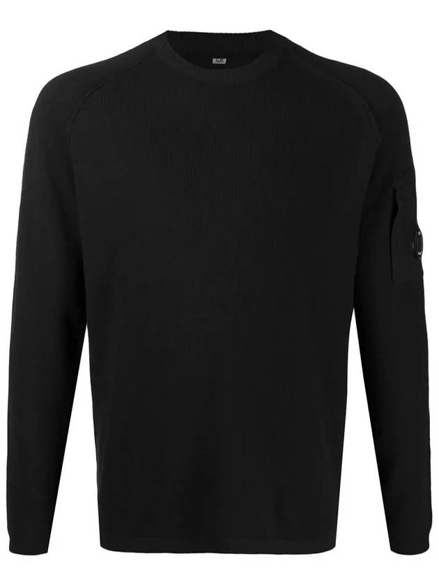 Lens Wappen Crew Neck Knit Black - CP COMPANY - BALAAN.