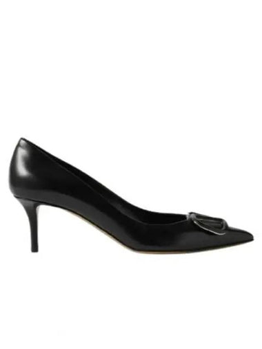 Women's V Logo Leather Pumps Heels Black - VALENTINO - BALAAN 1