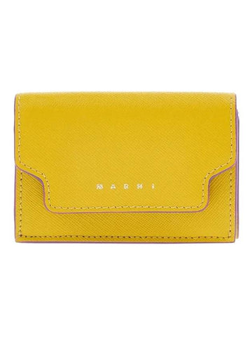 Saffiano Leather Trifold Half Wallet Yellow - MARNI - BALAAN 1