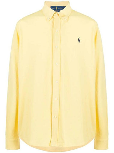 Embroidered Logo Cotton Long Sleeve Shirt Yellow - POLO RALPH LAUREN - BALAAN 1