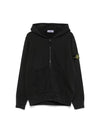 Logo Patch Zip-Up Hoodie Black - STONE ISLAND - BALAAN 2