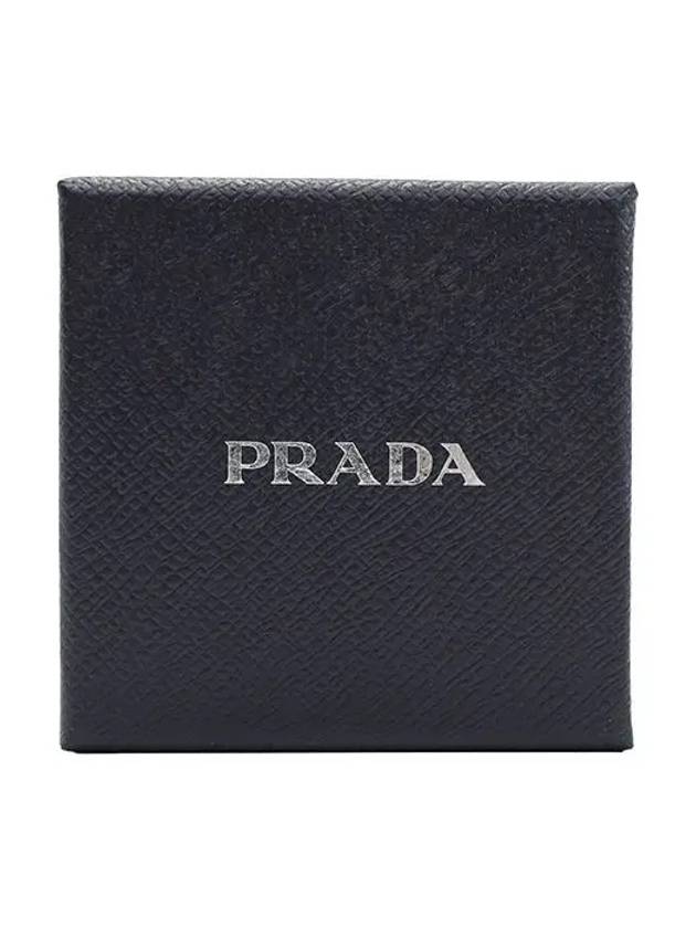 Saffiano Leather Triangle Logo Metal Keychain Black Silver - PRADA - BALAAN 6