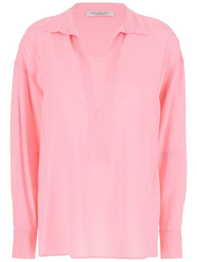 Pink Shirt With Open Collar And V Neck In Stretch Viscose Woman - PHILOSOPHY DI LORENZO SERAFINI - BALAAN 1