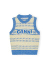 Graphic O-Neck Wool Gilet Vest Blue - GANNI - BALAAN 2