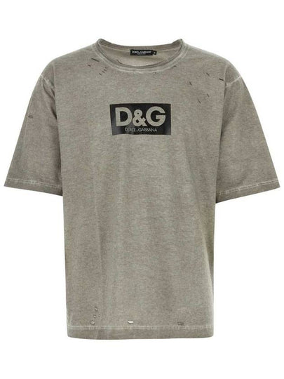 patch detail washed cotton round neck short sleeve t-shirt gray - DOLCE&GABBANA - BALAAN 2