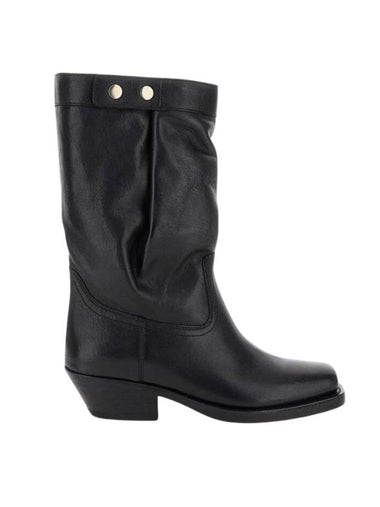 Ademe Biker Leather Mid Boots Black - ISABEL MARANT - BALAAN 1