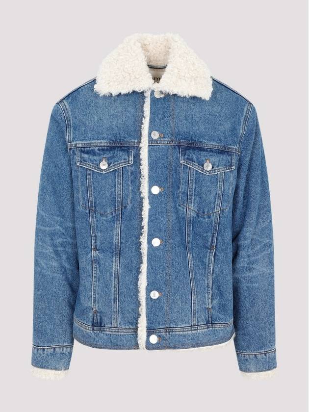 Fake Fur Trucker Denim Jacket Vintage Blue - AMI - BALAAN 2