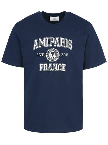 Varsity Logo Short Sleeve T-Shirt Navy - AMI - BALAAN 1