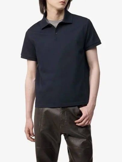 Men's Monogram Cotton Short Sleeve Polo Shirt Navy - SAINT LAURENT - BALAAN 2