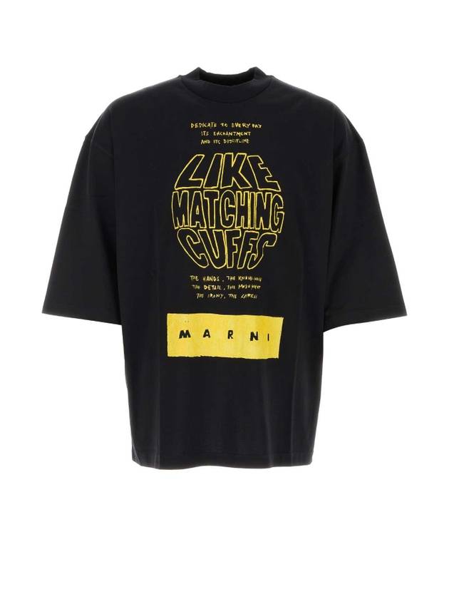 Slogan Print Short Sleeve T-Shirt Black - MARNI - BALAAN 1