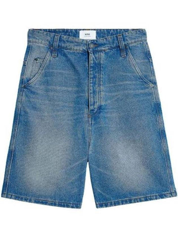 Alex Wide Denim Bermuda Shorts Blue - AMI - BALAAN.