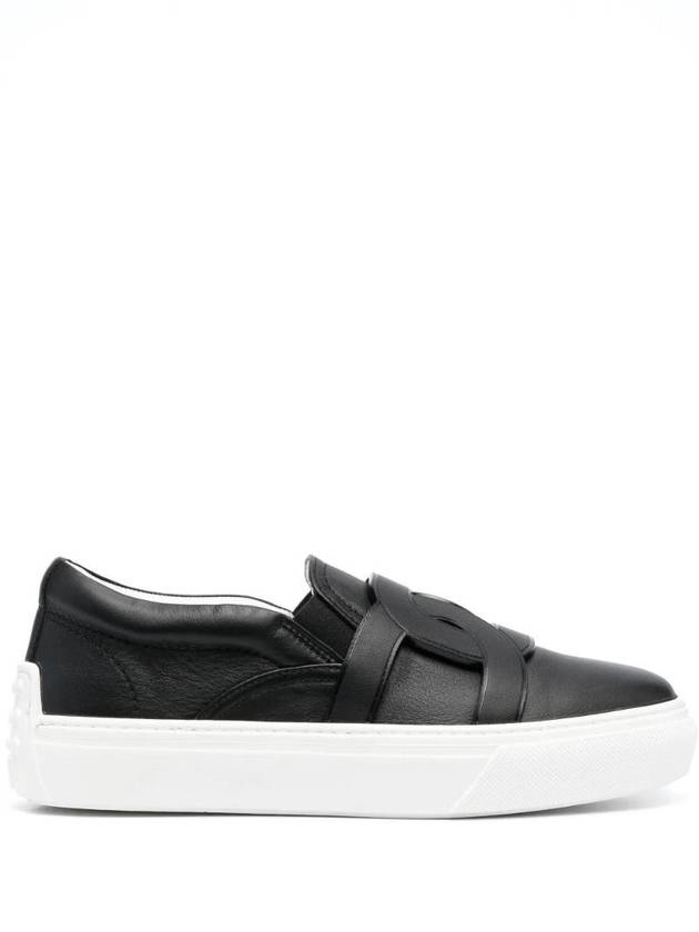 Chain Logo Leather Slip-Ons Black - TOD'S - BALAAN 1