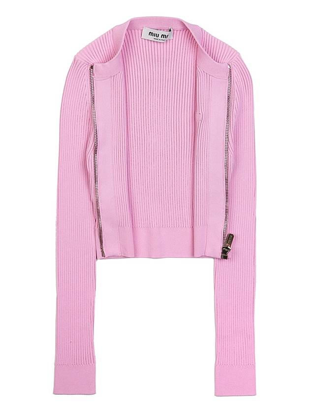 Crew Neck Zip-Up Cardigan Pink - MIU MIU - BALAAN 9