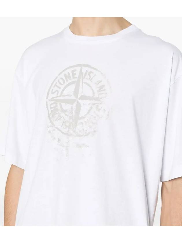 Men's Logo Print Crew Neck Short Sleeve T-Shirt White - STONE ISLAND - BALAAN 6