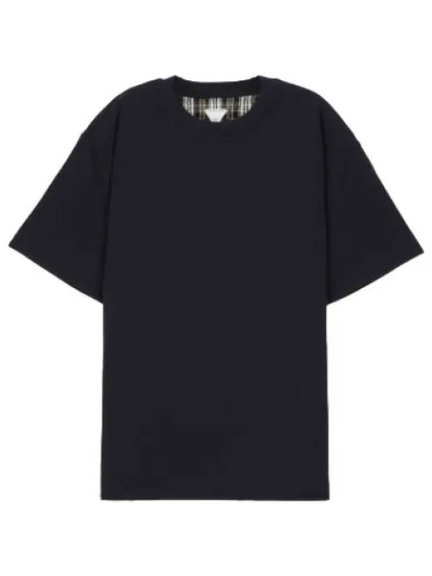 Double Layer Check Cotton Short Sleeve T Shirt Navy Fondant Dove Tee - BOTTEGA VENETA - BALAAN 1