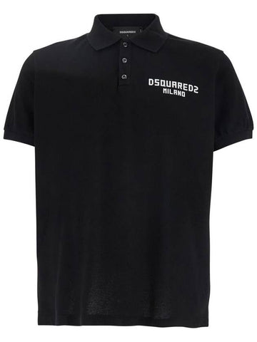 Black Polo Shirt With Embroidered Logo On The Front In Cotton Man - DSQUARED2 - BALAAN 1