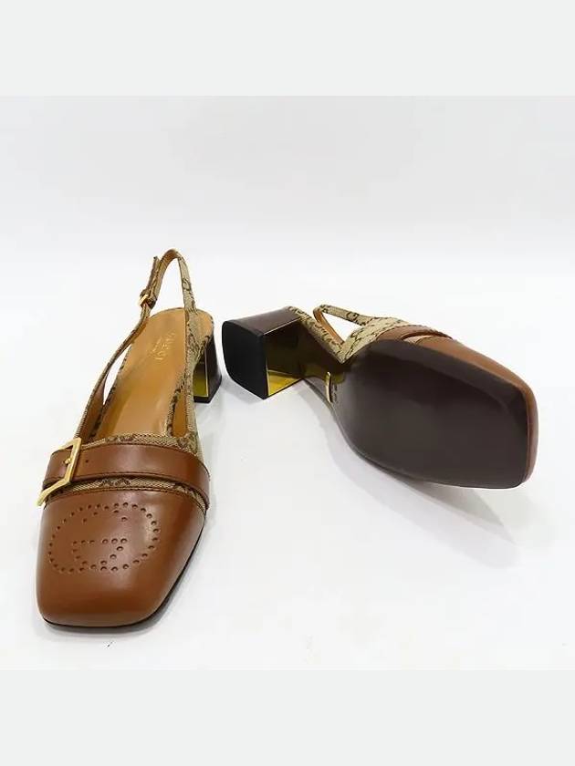 701717 GG logo fabric brown leather women s slingback shoes size 38 250MM - GUCCI - BALAAN 3