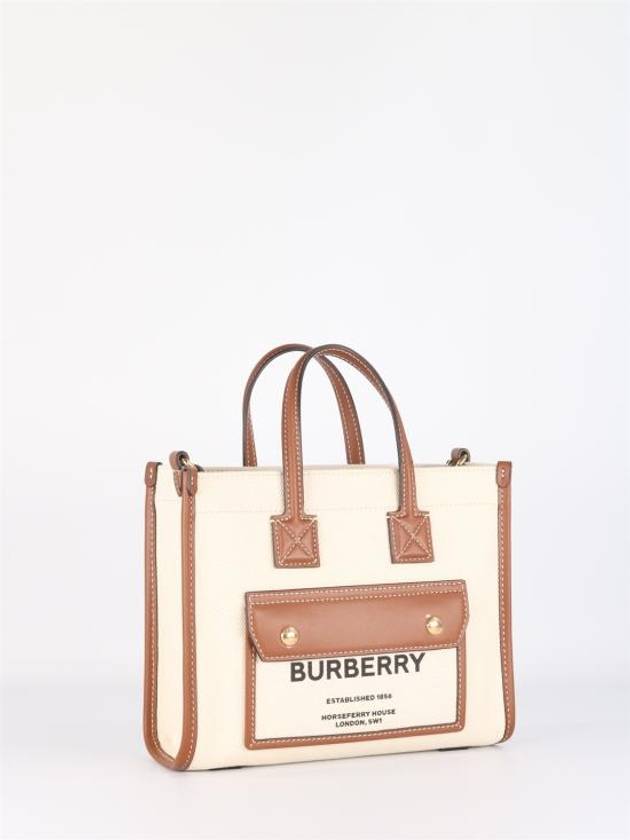 Mini Two-Tone Canvas and Leather Freya Tote Bag Natural Tan - BURBERRY - BALAAN 2