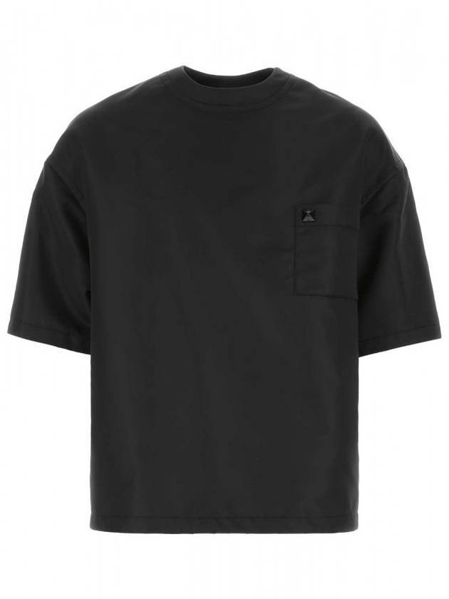 Men's One Stud Pocket Nylon Short Sleeve T-Shirt Black - VALENTINO - BALAAN 1