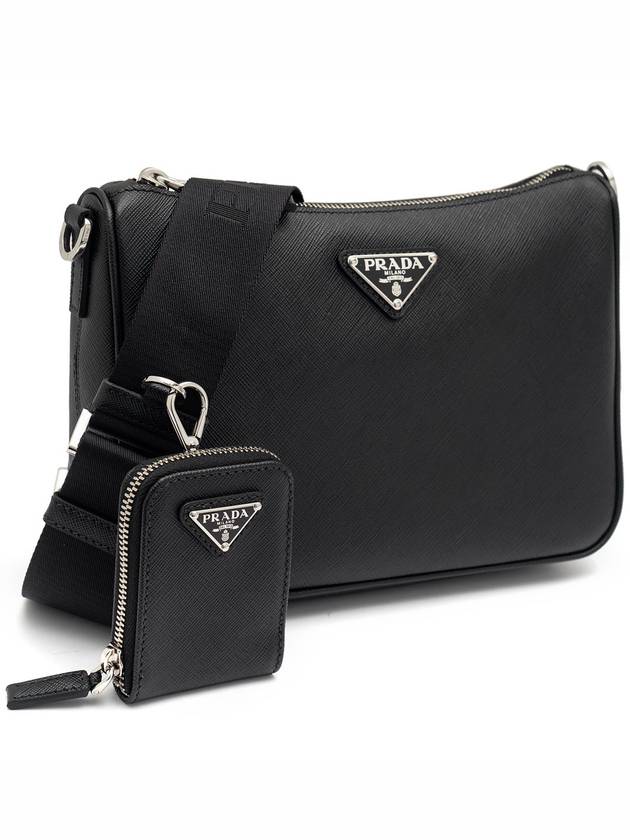 Triangle Logo Saffiano Leather Cross Bag Black - PRADA - BALAAN 3