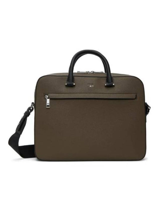 Logo Signature Stripe Leather Brief Case Open Brown - HUGO BOSS - BALAAN 1