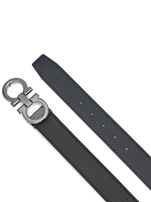 Reversible Gancini Leather Belt Navy - SALVATORE FERRAGAMO - BALAAN 6