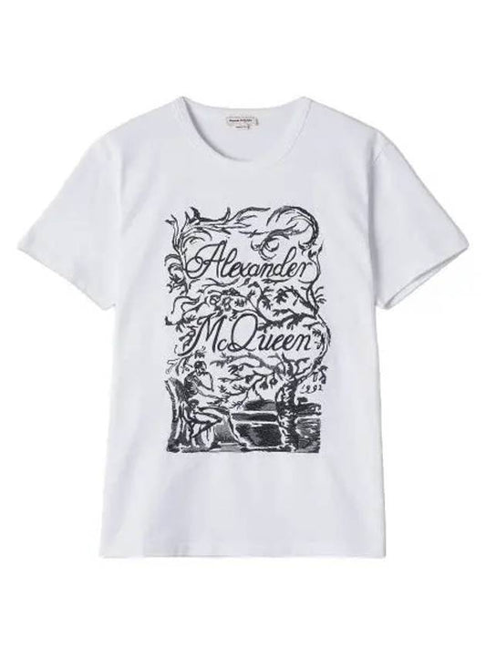 Front embroidered short sleeve t shirt white black - ALEXANDER MCQUEEN - BALAAN 1