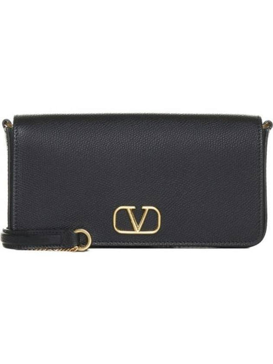 gold V logo signature clutch bag black - VALENTINO - BALAAN 1
