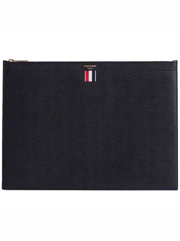 Pebble Grain Leather Large Zipper Laptop Holder Black - THOM BROWNE - BALAAN.