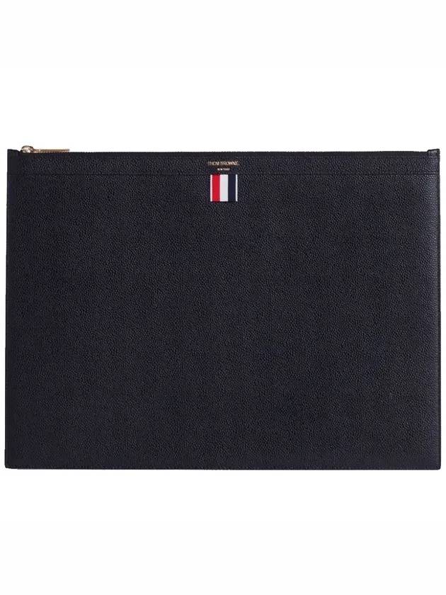 Pebble Grain Leather Large Zipper Laptop Holder Black - THOM BROWNE - BALAAN 1